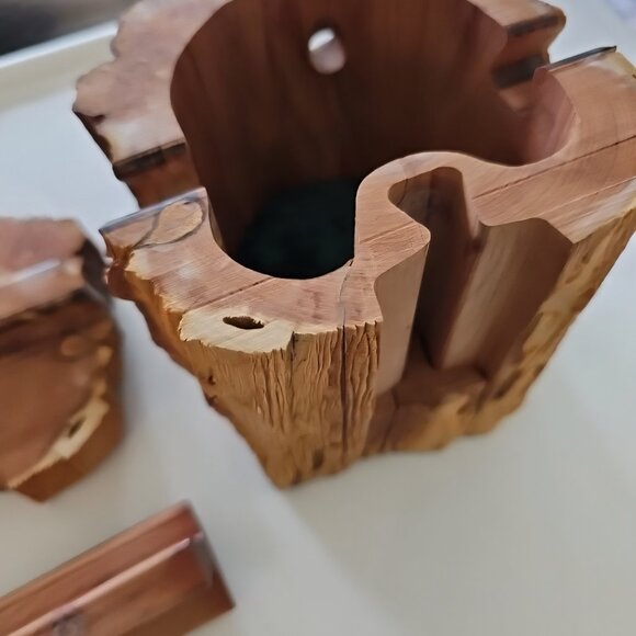 Wooden Rustic Stump Puzzle Box Organizer Jewelry Trinkets Office - Picture 4 of 8